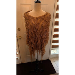 Women's MEMORIES Brown Ruffled Shawl Wrap One Size